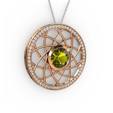 Vanida Kolye - Peridot ve beyaz zirkon 8 ayar rose altın kolye (40 cm gümüş rolo zincir) #si82um