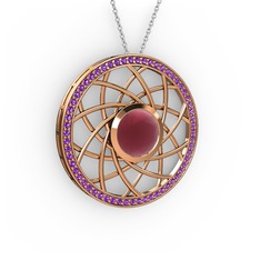 Vanida Kolye - Kök yakut ve ametist 925 ayar rose altın kaplama gümüş kolye (40 cm beyaz altın rolo zincir) #srtfzg