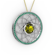 Vanida Kolye - Peridot ve yeşil kuvars 14 ayar beyaz altın kolye (40 cm gümüş rolo zincir) #stebo5