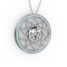 Vanida Kolye - Swarovski ve akuamarin 8 ayar beyaz altın kolye (40 cm gümüş rolo zincir) #strfj8