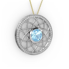 Vanida Kolye - Akuamarin ve pırlanta 14 ayar beyaz altın kolye (0.66 karat, 40 cm altın rolo zincir) #t6qxv2