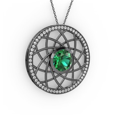 Vanida Kolye - Yeşil kuvars ve beyaz zirkon 925 ayar siyah rodyum kaplama gümüş kolye (40 cm gümüş rolo zincir) #tkqd6h