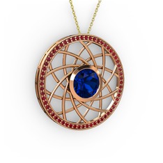 Lab safir ve garnet 14 ayar rose altın kolye (40 cm gümüş rolo zincir)
