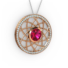 Vanida Kolye - Rodolit garnet ve akuamarin 925 ayar rose altın kaplama gümüş kolye (40 cm beyaz altın rolo zincir) #uasip