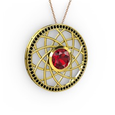 Vanida Kolye - Garnet ve siyah zirkon 18 ayar altın kolye (40 cm rose altın rolo zincir) #uh7yf9