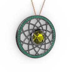 Vanida Kolye - Peridot ve yeşil kuvars 925 ayar siyah rodyum kaplama gümüş kolye (40 cm rose altın rolo zincir) #un8yns