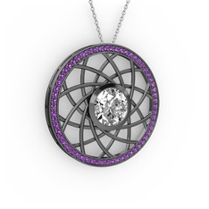 Vanida Kolye - Swarovski ve ametist 925 ayar siyah rodyum kaplama gümüş kolye (40 cm beyaz altın rolo zincir) #v5oyqp