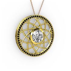 Vanida Kolye - Swarovski ve siyah zirkon 925 ayar altın kaplama gümüş kolye (40 cm rose altın rolo zincir) #v7x8g4
