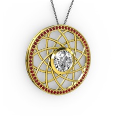 Beyaz zirkon ve garnet 18 ayar altın kolye (40 cm gümüş rolo zincir)