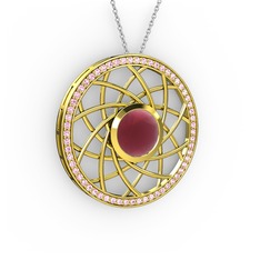 Vanida Kolye - Kök yakut ve pembe kuvars 925 ayar altın kaplama gümüş kolye (40 cm beyaz altın rolo zincir) #vohobu