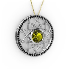 Vanida Kolye - Peridot ve siyah zirkon 18 ayar beyaz altın kolye (40 cm gümüş rolo zincir) #vsfhgf