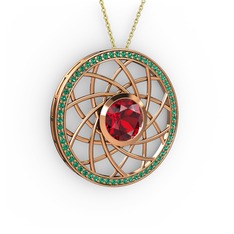 Vanida Kolye - Garnet ve yeşil kuvars 18 ayar rose altın kolye (40 cm altın rolo zincir) #vtomqs