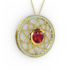 Garnet ve akuamarin 18 ayar altın kolye (40 cm altın rolo zincir)