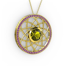 Vanida Kolye - Peridot ve ametist 14 ayar altın kolye (40 cm altın rolo zincir) #w56ocx