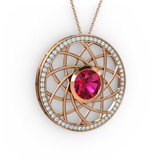 Vanida Kolye - Rodolit garnet ve akuamarin 925 ayar rose altın kaplama gümüş kolye (40 cm rose altın rolo zincir) #w7b053