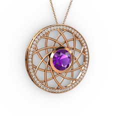 Vanida Kolye - Ametist ve beyaz zirkon 14 ayar rose altın kolye (40 cm rose altın rolo zincir) #wcq65d