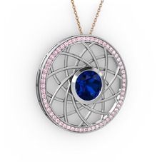 Vanida Kolye - Lab safir ve pembe kuvars 925 ayar gümüş kolye (40 cm rose altın rolo zincir) #wdomqa