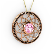 Pembe kuvars ve siyah zirkon 925 ayar rose altın kaplama gümüş kolye (40 cm altın rolo zincir)