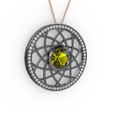 Vanida Kolye - Peridot ve beyaz zirkon 925 ayar siyah rodyum kaplama gümüş kolye (40 cm gümüş rolo zincir) #wfzbp6