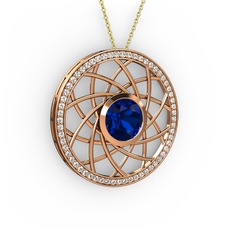Lab safir ve pırlanta 925 ayar rose altın kaplama gümüş kolye (0.66 karat, 40 cm gümüş rolo zincir)
