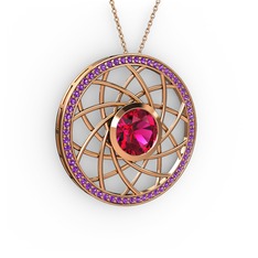 Rodolit garnet ve ametist 8 ayar rose altın kolye (40 cm rose altın rolo zincir)