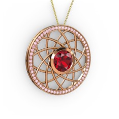Vanida Kolye - Garnet ve pembe kuvars 8 ayar rose altın kolye (40 cm altın rolo zincir) #xgw9l7