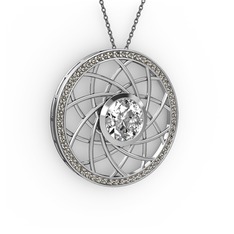 Vanida Kolye - Swarovski ve dumanlı kuvars 8 ayar beyaz altın kolye (40 cm gümüş rolo zincir) #xm4fdc