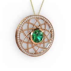Vanida Kolye - Yeşil kuvars ve pırlanta 8 ayar rose altın kolye (0.66 karat, 40 cm altın rolo zincir) #xnqqnp