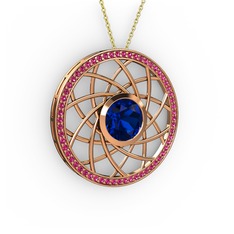 Lab safir ve rodolit garnet 14 ayar rose altın kolye (40 cm altın rolo zincir)