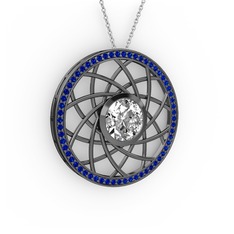 Vanida Kolye - Swarovski ve lab safir 925 ayar siyah rodyum kaplama gümüş kolye (40 cm beyaz altın rolo zincir) #y6mw71