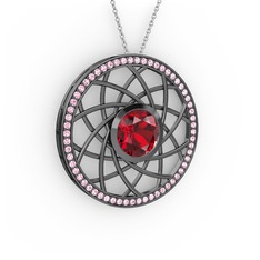 Vanida Kolye - Garnet ve pembe kuvars 925 ayar siyah rodyum kaplama gümüş kolye (40 cm beyaz altın rolo zincir) #y7x9ie