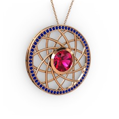 Vanida Kolye - Rodolit garnet ve lab safir 925 ayar rose altın kaplama gümüş kolye (40 cm rose altın rolo zincir) #y9ji60