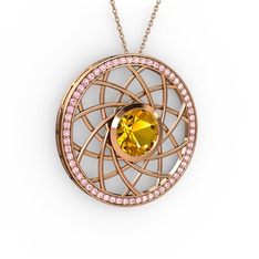 Sitrin ve pembe kuvars 18 ayar rose altın kolye (40 cm rose altın rolo zincir)