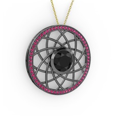 Siyah zirkon ve rodolit garnet 925 ayar siyah rodyum kaplama gümüş kolye (40 cm altın rolo zincir)