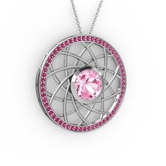 Vanida Kolye - Pembe kuvars ve rodolit garnet 14 ayar beyaz altın kolye (40 cm beyaz altın rolo zincir) #ydr3cf