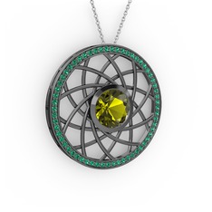 Vanida Kolye - Peridot ve yeşil kuvars 925 ayar siyah rodyum kaplama gümüş kolye (40 cm gümüş rolo zincir) #z799ua