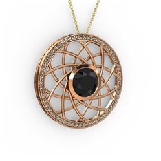 Vanida Kolye - Siyah zirkon ve dumanlı kuvars 18 ayar rose altın kolye (40 cm altın rolo zincir) #zbfbz3