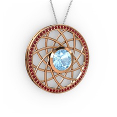 Vanida Kolye - Akuamarin ve garnet 18 ayar rose altın kolye (40 cm beyaz altın rolo zincir) #zeh8sf