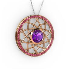 Vanida Kolye - Ametist ve rodolit garnet 18 ayar rose altın kolye (40 cm beyaz altın rolo zincir) #zezzjl