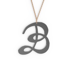 925 ayar siyah rodyum kaplama gümüş kolye (40 cm rose altın rolo zincir)