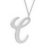 C Harf Kolye - 925 ayar gümüş kolye (40 cm beyaz altın rolo zincir) #1p1uin5