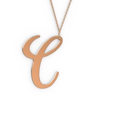 C Harf Kolye - 925 ayar rose altın kaplama gümüş kolye (40 cm rose altın rolo zincir) #h673bo