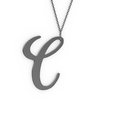 C Harf Kolye - 925 ayar siyah rodyum kaplama gümüş kolye (40 cm gümüş rolo zincir) #n3vhg9