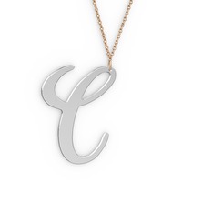 C Harf Kolye - 925 ayar gümüş kolye (40 cm rose altın rolo zincir) #ty8nga