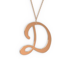 D Harf Kolye - 14 ayar rose altın kolye (40 cm gümüş rolo zincir) #15a919n