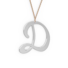 D Harf Kolye - 8 ayar beyaz altın kolye (40 cm rose altın rolo zincir) #6dwr8f