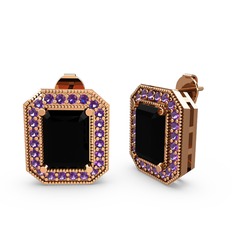 Esinti Dikdörtgen Küpe - Siyah zirkon ve ametist 8 ayar rose altın küpe #100eshi
