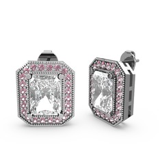 Esinti Dikdörtgen Küpe - Swarovski ve pembe kuvars 8 ayar beyaz altın küpe #10mm76u