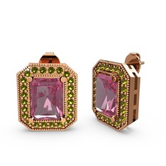 Pembe kuvars ve peridot 14 ayar rose altın küpe