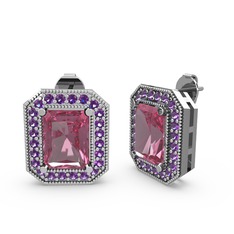 Esinti Dikdörtgen Küpe - Pembe kuvars ve ametist 925 ayar gümüş küpe #11dqm9